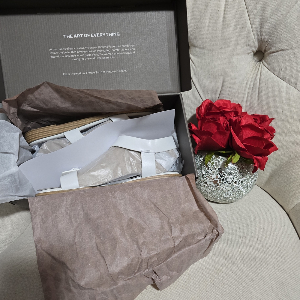 Franco Sarto White and Tan Sandals